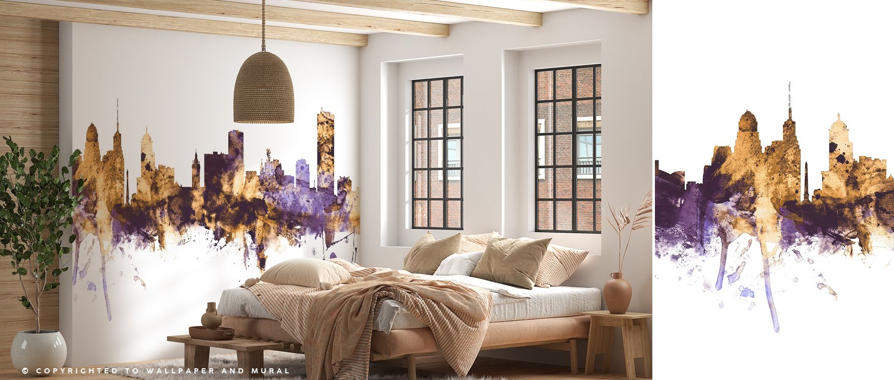 Light moves gracefully through the Buffalo New York Skyline Purple & Gold Wallpaper, tracing outlines in quiet rhythm. The reflective balance of gold over muted violet brings harmony and composure to elegant interiors. Designed for spaces celebrating soph