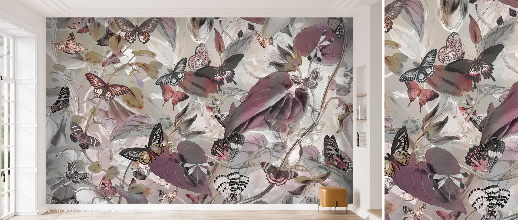 Dreamlike depth fills the Butterfly Paradise Gray Wallpaper, each shade unfolding with tactile precision. The floating pattern captures beauty through restraint, adding subtle rhythm to interiors that cherish peaceful design. Its gentle composition evokes