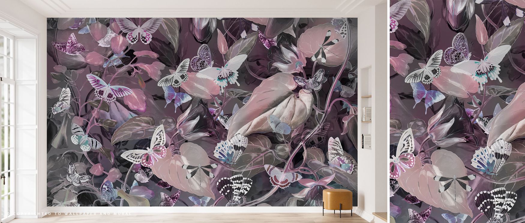 Elegant and serene, the Butterfly Paradise Pink Wallpaper merges visual poetry with natural detail. The wings’ subtle gradients create depth and luminosity, enhancing interiors with warmth and tenderness. This mural becomes a meditation in color, offering