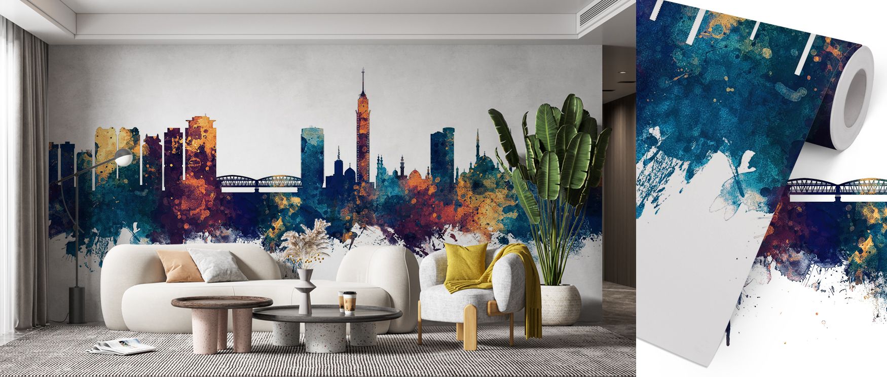 Soft metallic hues shape the Cairo Egypt Skyline Blue & Bronze Wallpaper, merging history and design. Each structure’s profile radiates architectural confidence and calm. Perfect for elegant interiors, it invites peaceful reflection and enduring admiratio