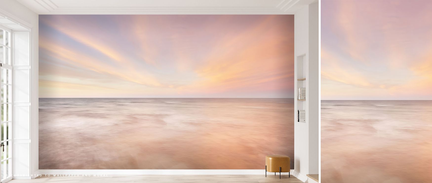 Luminous simplicity emerges through the Calm Seas Serene Ocean Wallpaper, each wave captured in serene equilibrium. The colors shift between ocean grey and sunlit silver, producing gentle rhythm and visual breath. It complements airy interiors focused on 