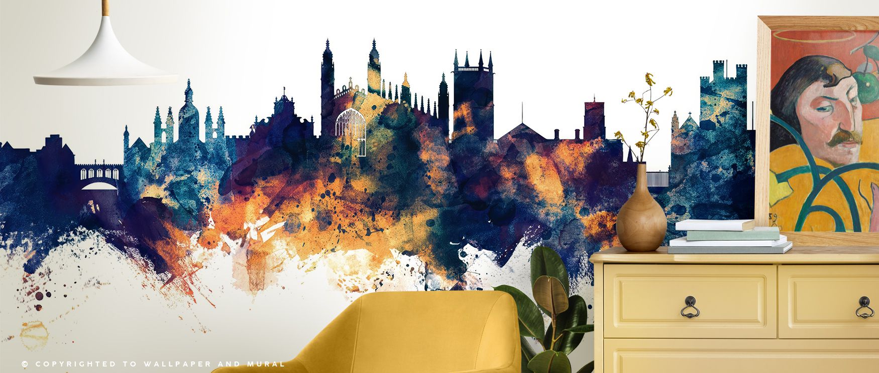 Luminous balance breathes through the Cambridge England Skyline Blue & Bronze Wallpaper, merging structure and reflection. Each line suggests depth and scholarly poise, creating refined stillness across interior spaces filled with design grace. 
