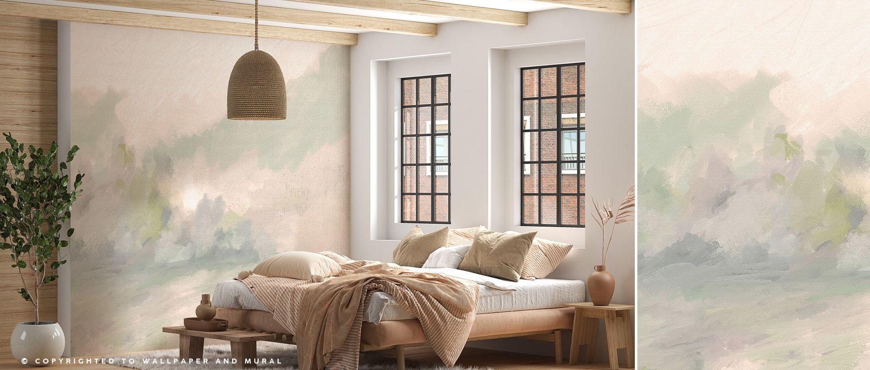 Gentle tones flow across the Canvas Riverbank Wallpaper, depicting soft water and luminous greenery. Each reflection glows in subtle harmony, capturing light’s passage across calm ripples. The design evokes renewal and balance, enveloping interiors with t