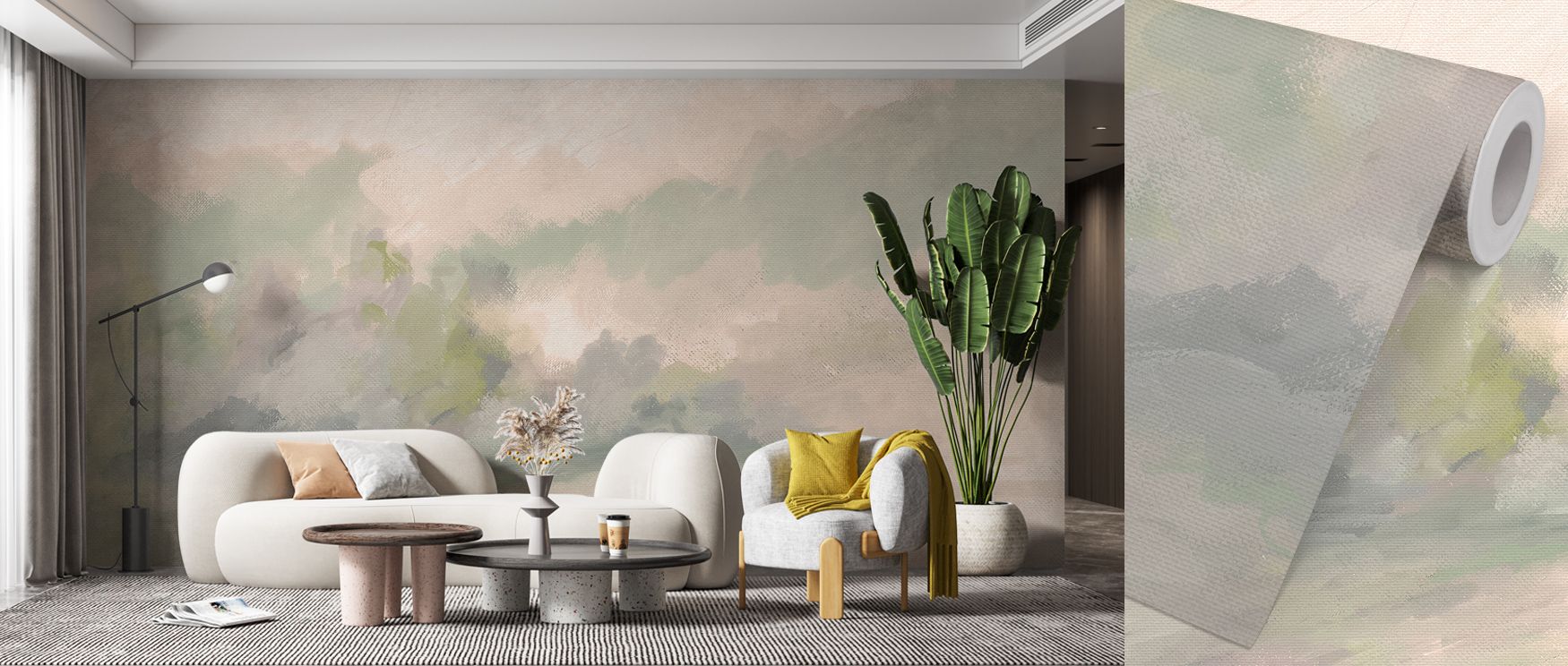 Light dances gently across the Canvas Riverbank Wallpaper, where calm water meets lush foliage. Each element feels fluid, alive, and perfectly still. This serene depiction of nature enriches modern interiors with calm resonance and meditative design beaut