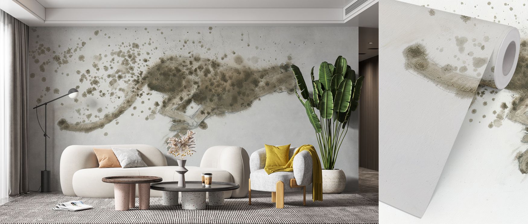 A serene intensity flows through the Cheetah Graceful Power Wallpaper, its design filled with subtle emotion. The detailed illustration conveys balance and majesty, enhancing walls with fluid motion and natural charm that feel timeless and alive. 