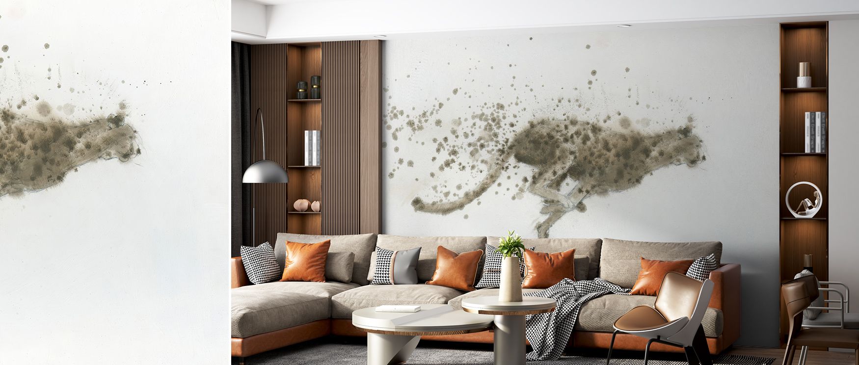 Soft light dances across the Cheetah Graceful Power Wallpaper, tracing the form of each cheetah in quiet rhythm. The muted background emphasizes elegance and focus, making it perfect for spaces seeking sophistication and organic movement. 