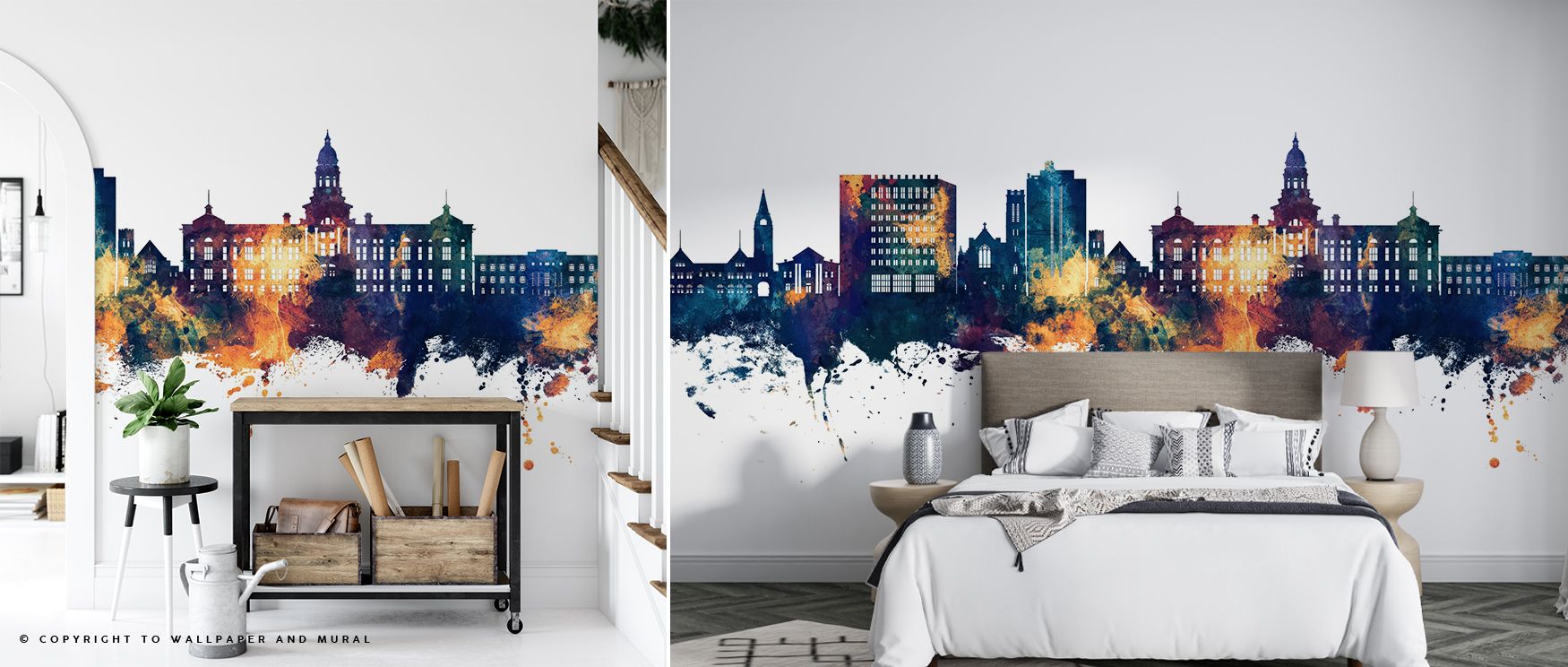 Subtle twilight radiates through the Cheyenne Wyoming Skyline Blue & Bronze Wallpaper, uniting shadow and brilliance. Each spire glows softly in bronze hue, conveying strength and refinement. Its structure balances tradition and artistry, transforming int