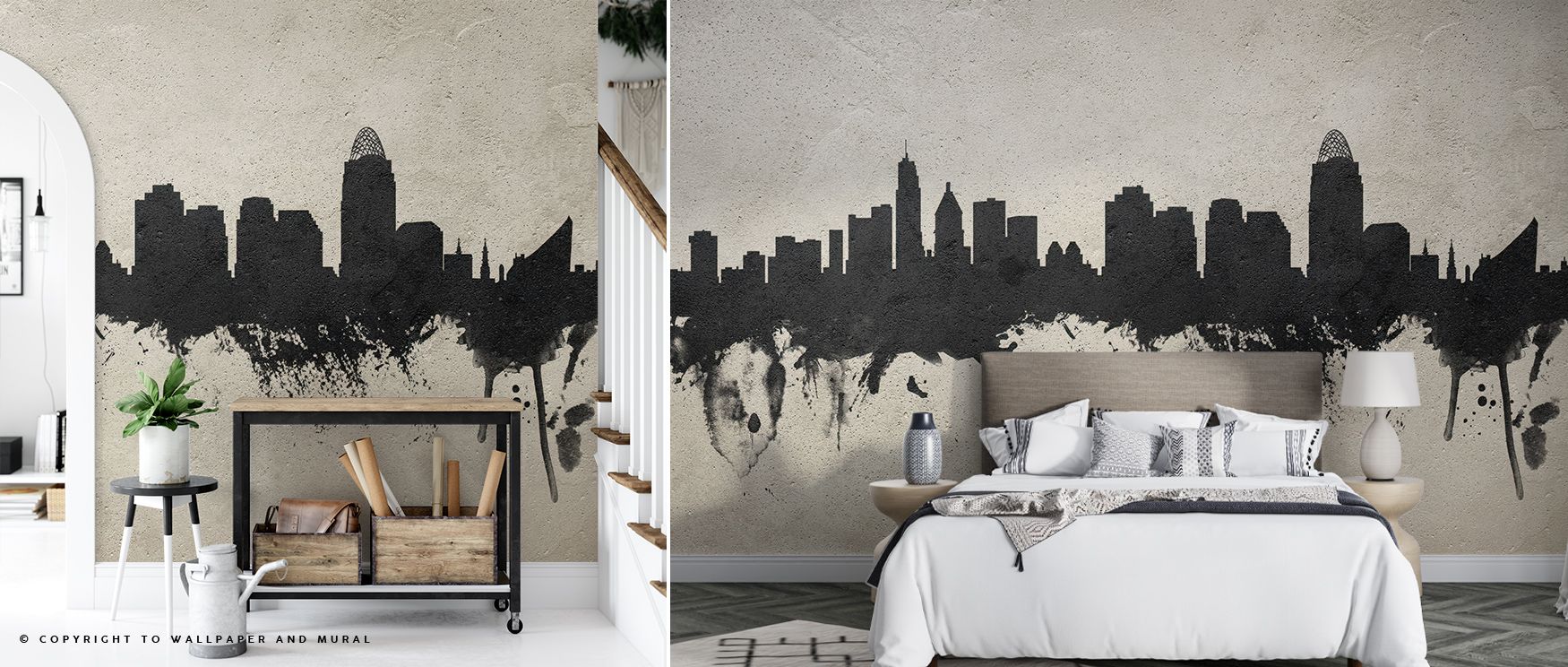 Calm refinement fills the Cincinnati Ohio Skyline Concrete Wallpaper, merging shadow and highlight into poised symmetry. Each silhouette expresses quiet power and cultural depth, surrounding interiors with subtle urban grandeur. 