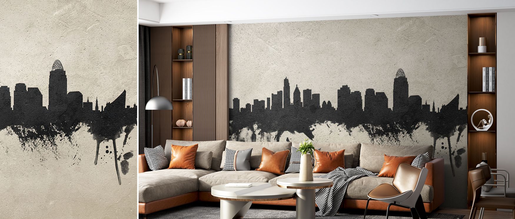 Gray depth glows across the Cincinnati Ohio Skyline Concrete Wallpaper, illuminating each architectural curve with emotion. The soft contrast between structure and texture creates an atmosphere of calm intellect and refinement. 
