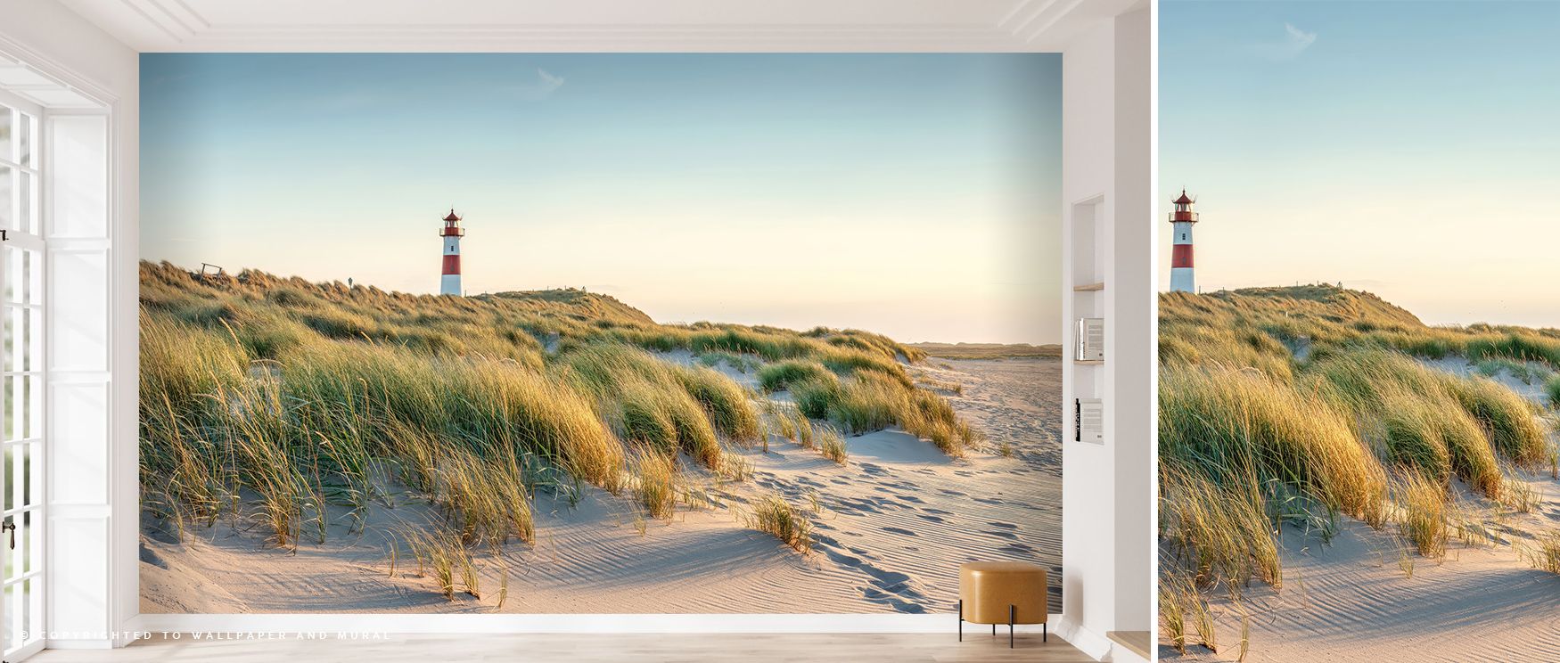 Under soft light, Coastal Stroll Wallpaper unfolds like a watercolor canvas of sea and sand. Blue hues deepen into creamy beige, composing visual music of the coast. Ideal for serene environments, it enriches interiors with delicate texture and meditative