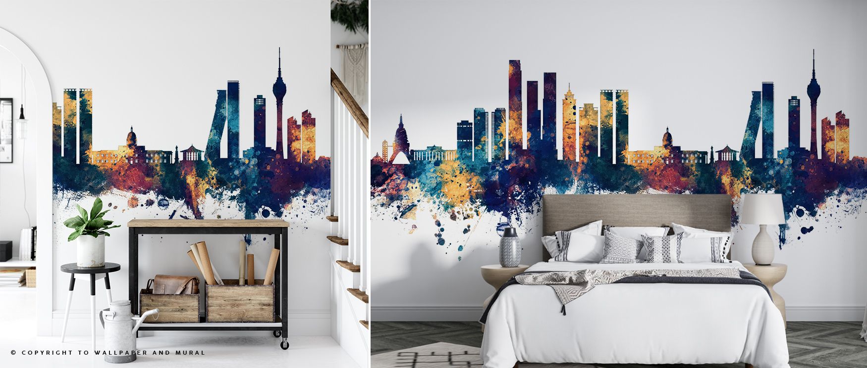 Soft reflections ripple through Colombo Sri Lanka Skyline Blue & Bronze Wallpaper, blending bronze highlights with deep azure undertones. This design celebrates balance and motion, transforming interiors with textured brilliance. Perfect for creating a pe