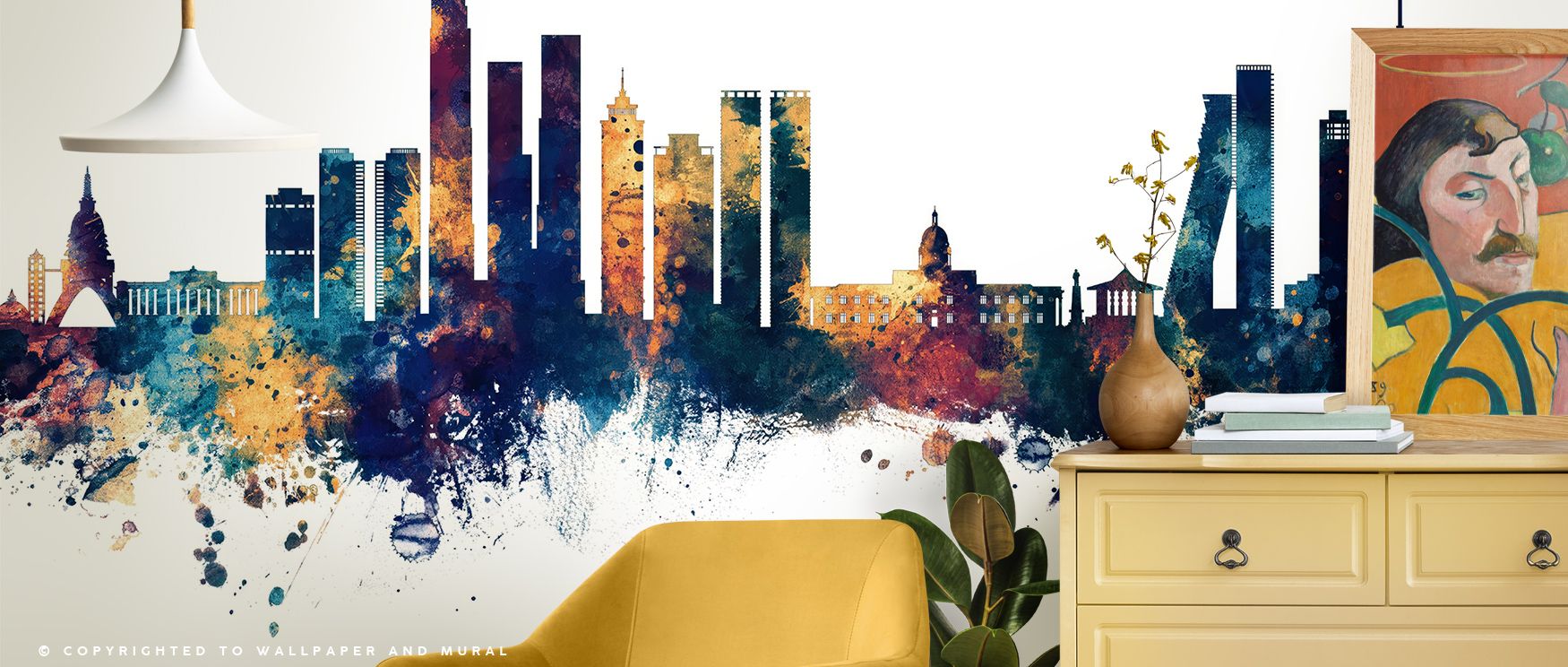 Refined textures come alive in Colombo Sri Lanka Skyline Blue & Bronze Wallpaper, as luminous bronze lights drift over cool blue depths. The skyline shimmers like twilight glass, capturing the city’s modern character in radiant form. Ideal for living spac