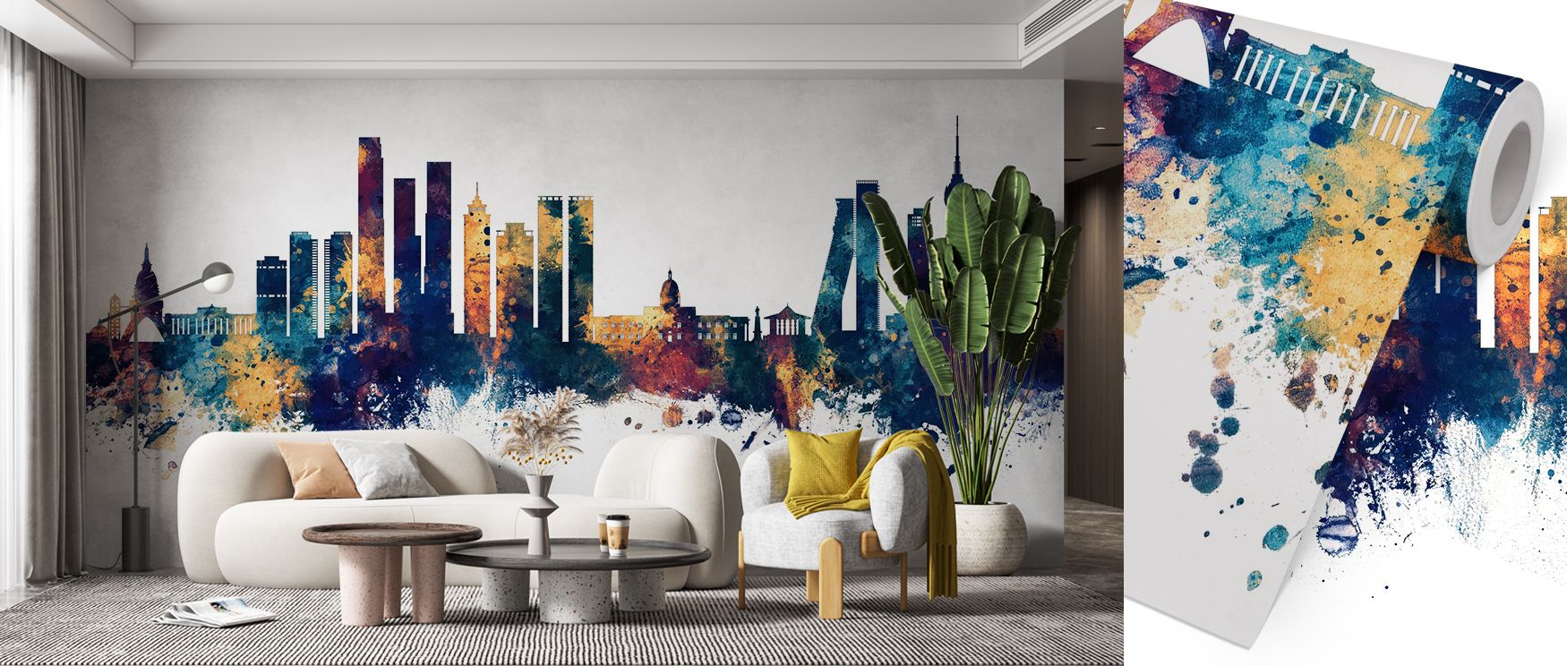 City silhouettes unfold across Colombo Sri Lanka Skyline Blue & Bronze Wallpaper, alive with depth and reflection. Each building shimmers within blue gradients, exuding urban refinement. Designed for interiors that seek grace and strength, it merges preci