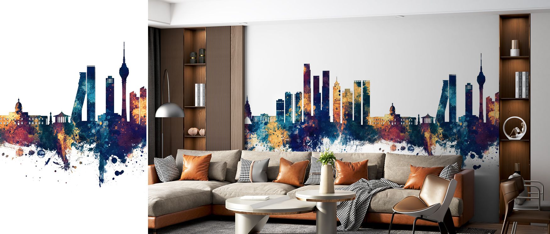 Soft luminescence defines Colombo Sri Lanka Skyline Blue & Bronze Wallpaper, merging tone and geometry in perfect proportion. Every element glows subtly, filling spaces with balance and style inspired by the city’s luminous spirit. 