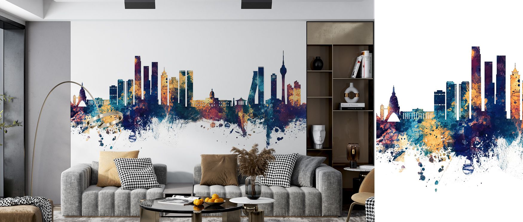Metropolitan harmony radiates from Colombo Sri Lanka Skyline Blue & Bronze Wallpaper, as metallic tones and architectural lines form serene contrast. This elegant fusion evokes the warmth of twilight and sophistication of modern design, perfect for chic i