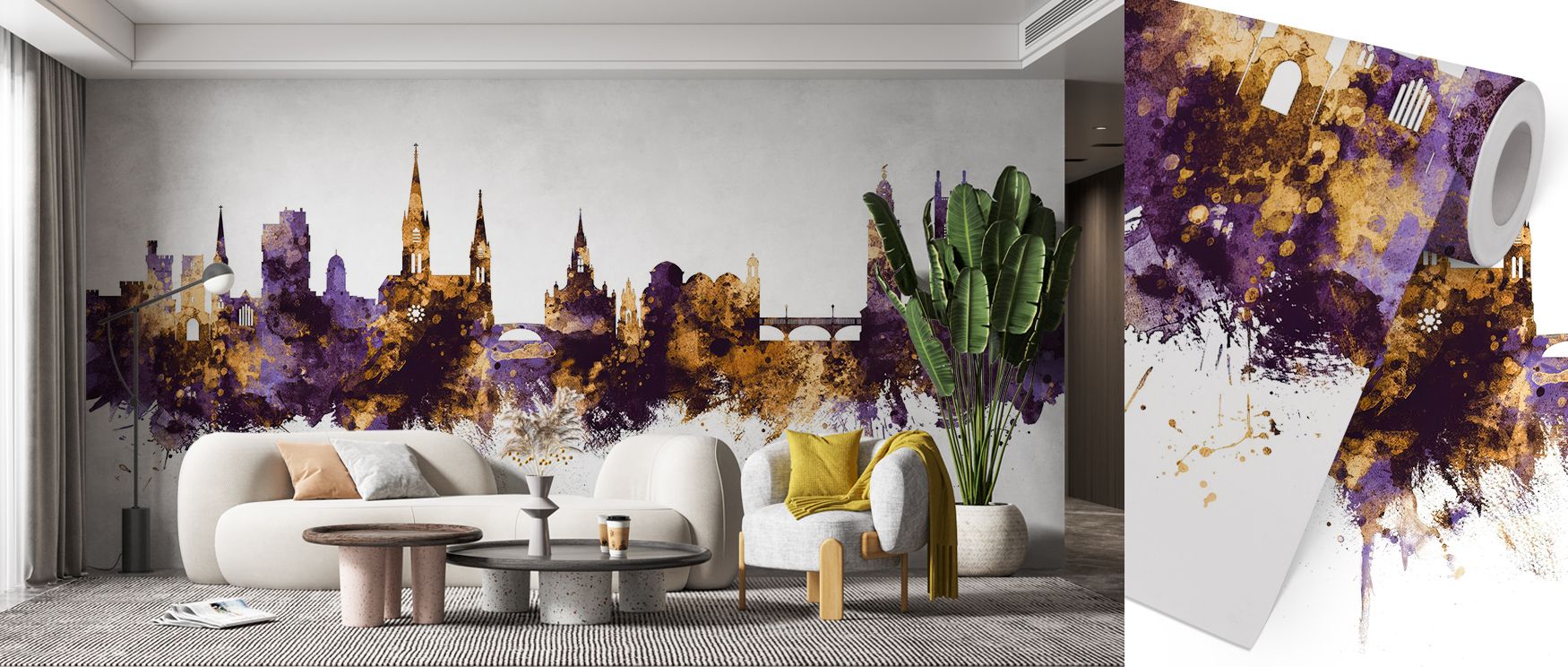 Delicate brilliance unfolds in Cork Ireland Skyline Purple & Gold Wallpaper, with warm light reflecting across architectural forms. Each gradient reveals sophisticated detail, enriching spaces with timeless allure and serene glamour. 