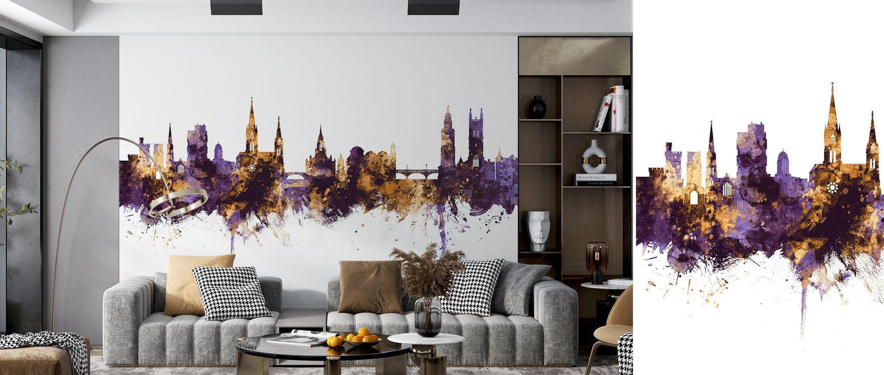 Refined grandeur radiates from Cork Ireland Skyline Purple & Gold Wallpaper, where metallic reflection meets structural precision. Designed for interiors that appreciate classic artistry, it blends color and architecture with calm grace. 