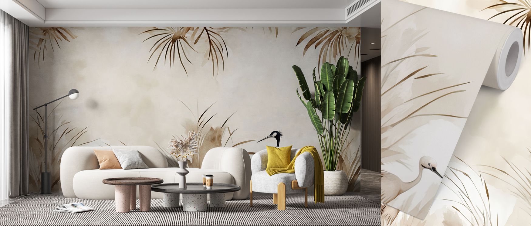 Subtle artistry unfolds within Cranes in a Field Yellow Wallpaper, merging florals and avian beauty into flowing design. Each layer of tone creates soft transition, infusing interiors with calm refinement, visual clarity, and the tender poetry of sunlight