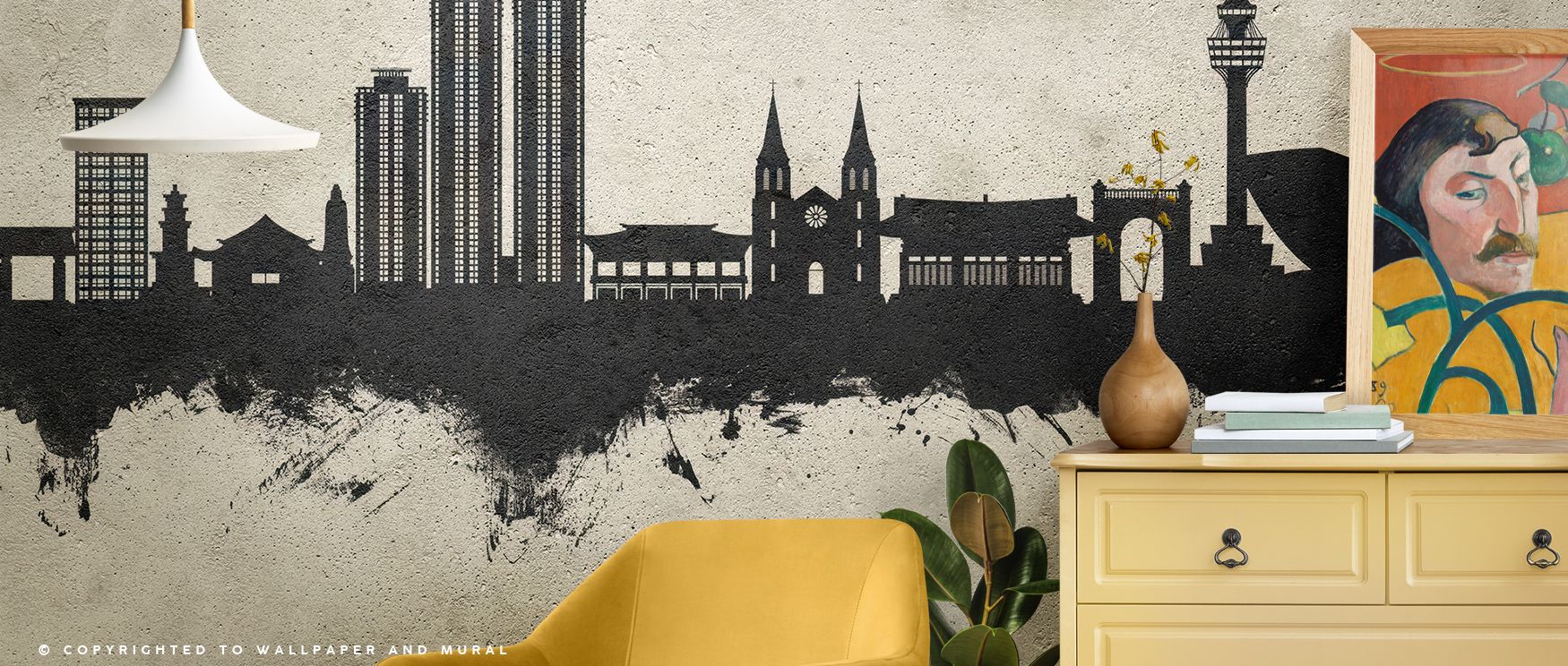 Urban silhouettes flow through Daegu South Korea Skyline Concrete Wallpaper, revealing architectural contours bathed in muted light. The interplay between tone and texture creates harmony, enhancing contemporary interiors with serene sophistication. 