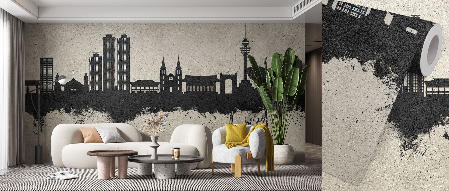 Concrete textures shimmer through Daegu South Korea Skyline Concrete Wallpaper, revealing Daegu’s skyline as modern sculpture. The composition speaks of balance, precision, and calm refinement that enriches walls with timeless character. 