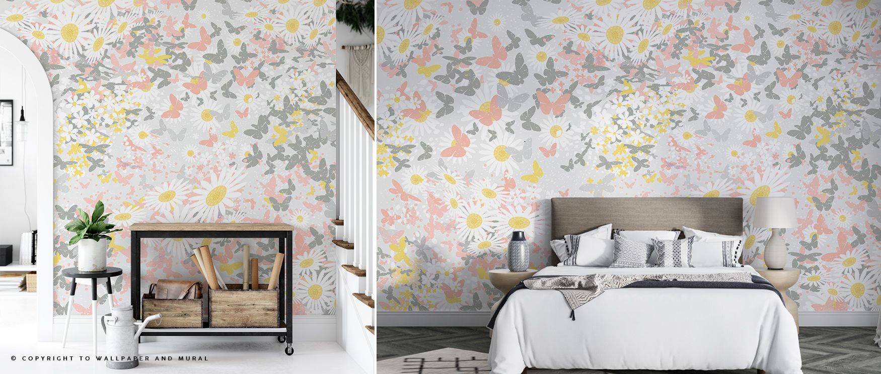 Soft spirals of golden-white daisies bloom freely through Daisy Swirl Whimsical Delight Wallpaper, forming an enchanting rhythm that brings both serenity and playfulness. The flowing petals capture sunlight effortlessly, ideal for bright interiors needing