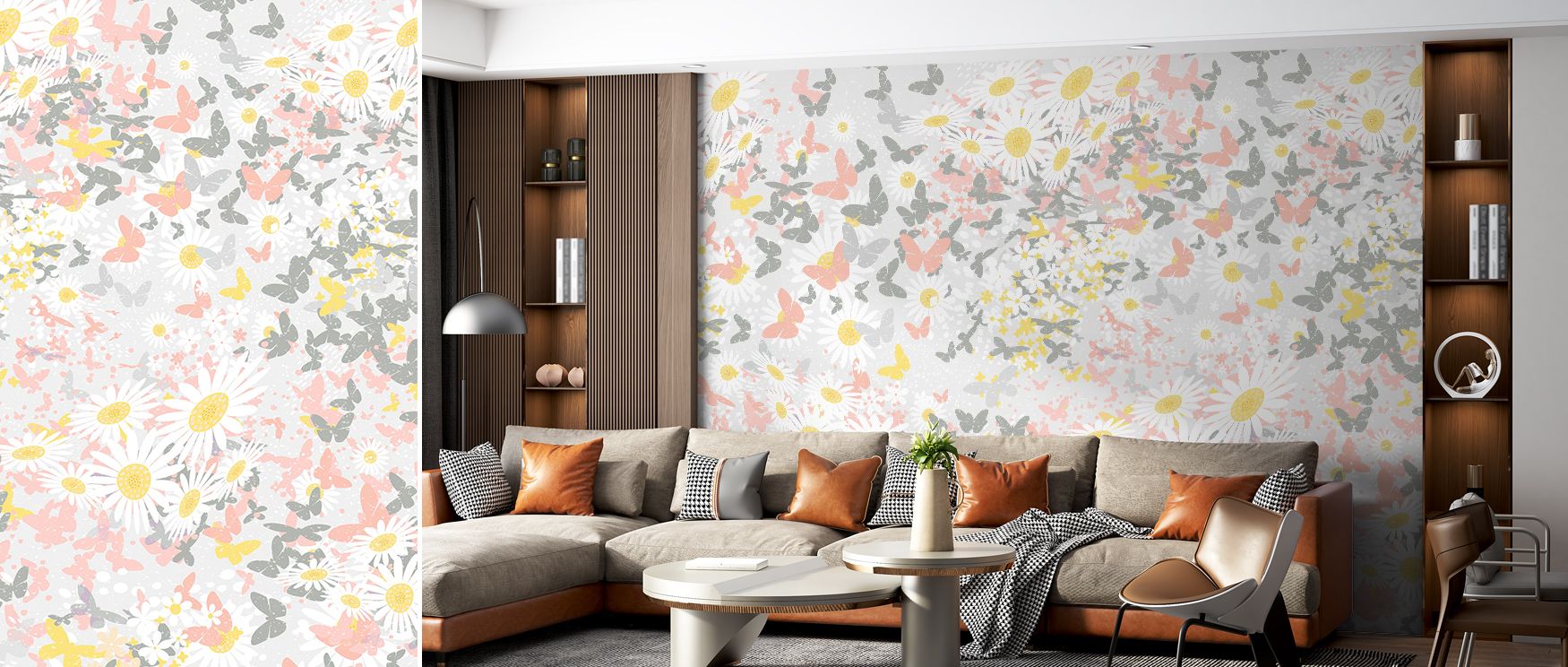 Embracing light, the daisies in Daisy Swirl Whimsical Delight Wallpaper create an impression of motion as if captured mid-bloom. The curving forms shimmer softly under daylight, evoking nature’s rhythmic dance. Beautiful for nurseries or dreamy bedrooms, 
