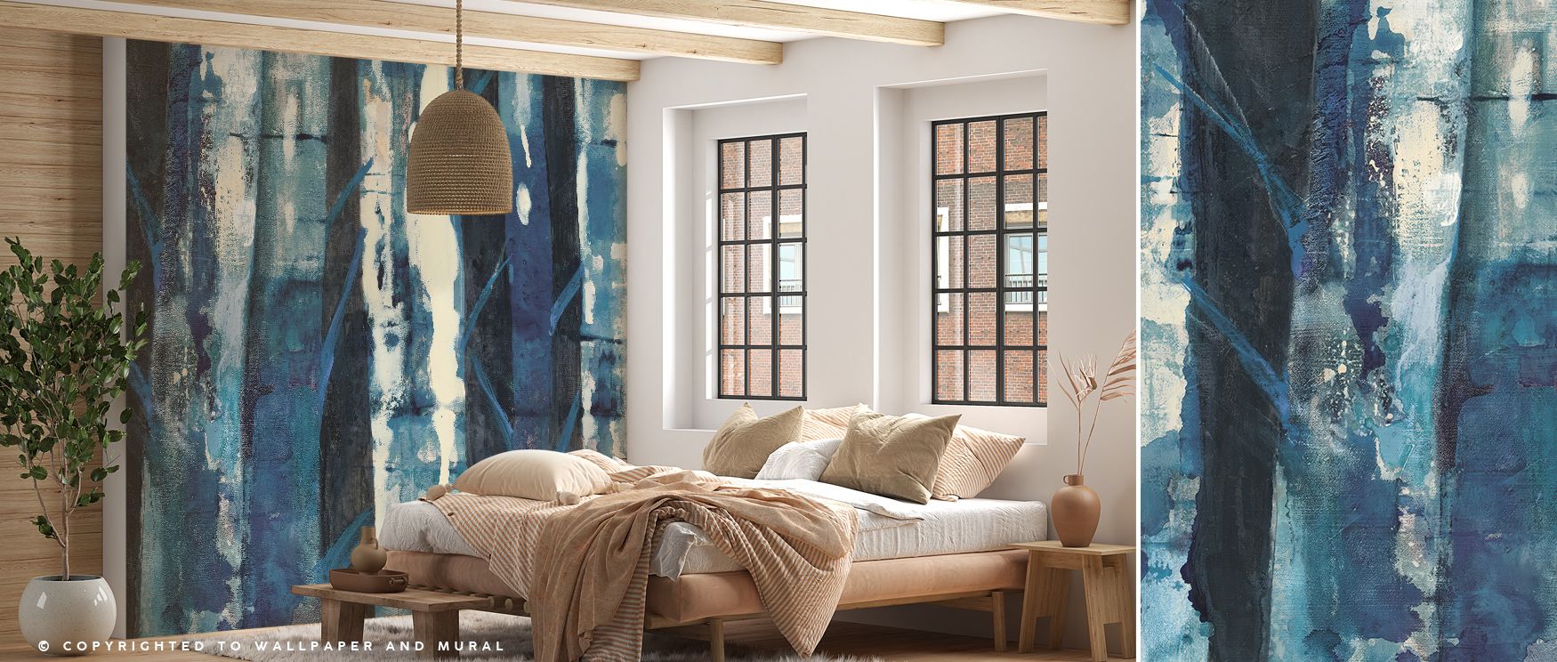 A symphony of twilight unfolds through Deep Woods III Indigo Wallpaper, painting silhouettes that shift between form and abstraction. The rich indigo palette invites contemplation, blending art and tranquility for interiors seeking meditative grace. 