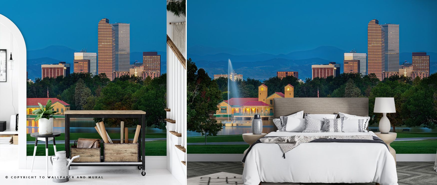Soft gradients of sunrise unfold through Denver Sunrise Wallpaper, casting a subtle shimmer across buildings and clouds. The blending tones reflect serenity and motion, filling spaces with natural brightness and optimism. Ideal for refined interiors, it a