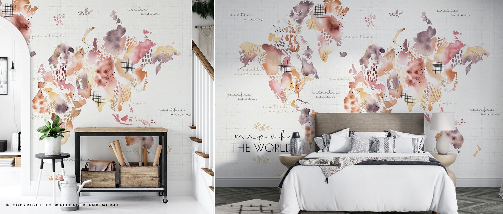 Hues of clay, sage, and gold radiate through Desert Bloom Map Wallpaper, illuminating floral motifs that echo the endurance of nature. Each layered detail captures the rhythm of growth and stillness, inspiring calm within modern interiors. 