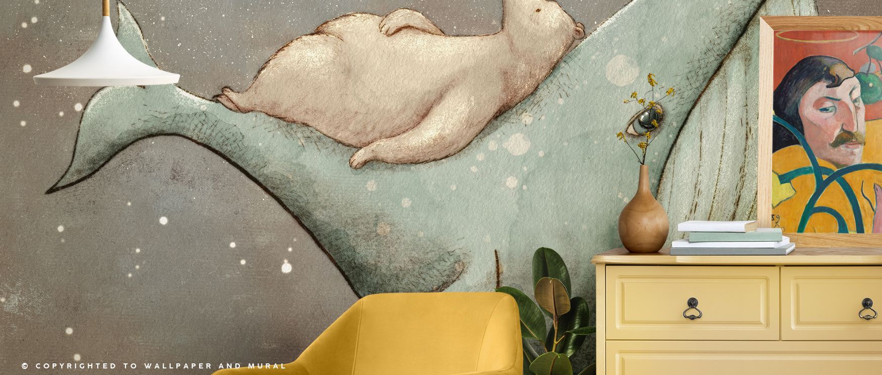Dreaming Whale & Bear Wallpaper creates a world of whimsy and comfort as natural hues glow softly against pale skies. Its minimal detailing and fluid tone celebrate innocence, encouraging relaxation and creative thought. 