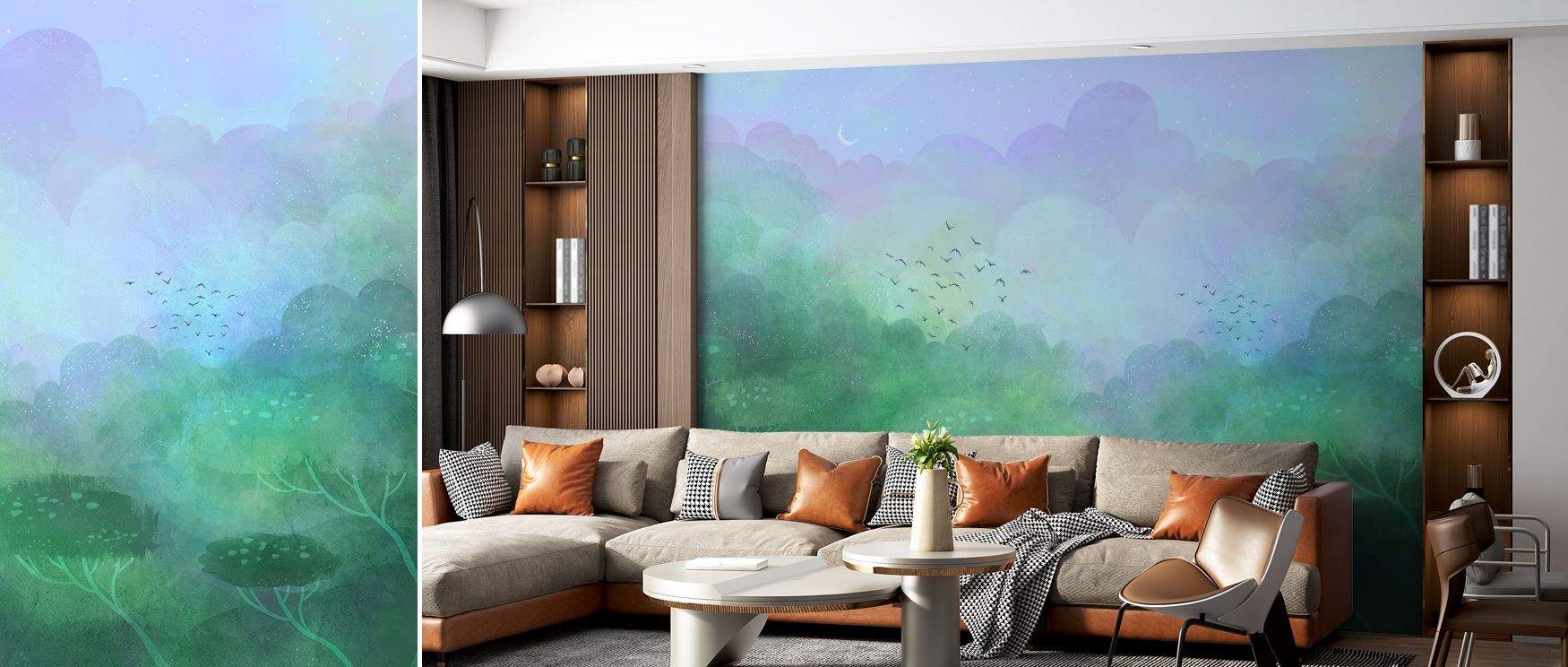 Dreamy Landscape, Powder Blue Wallpaper captures serenity’s essence through fluid gradients and airy form. The pale palette enriches walls with poetic grace, transforming interiors into retreats of stillness and gentle inspiration. 