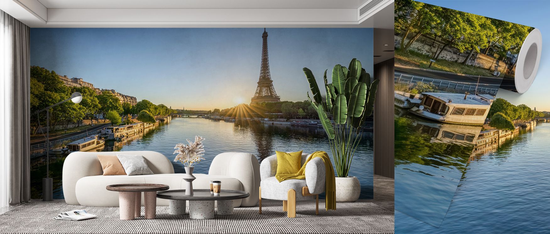 A soft harmony of color defines Eiffel on the Seine Wallpaper as dusk shades the Parisian skyline. The Tower rises with elegance, mirrored in gentle ripples of water, creating visual depth that conveys balance, emotion, and everlasting charm. 