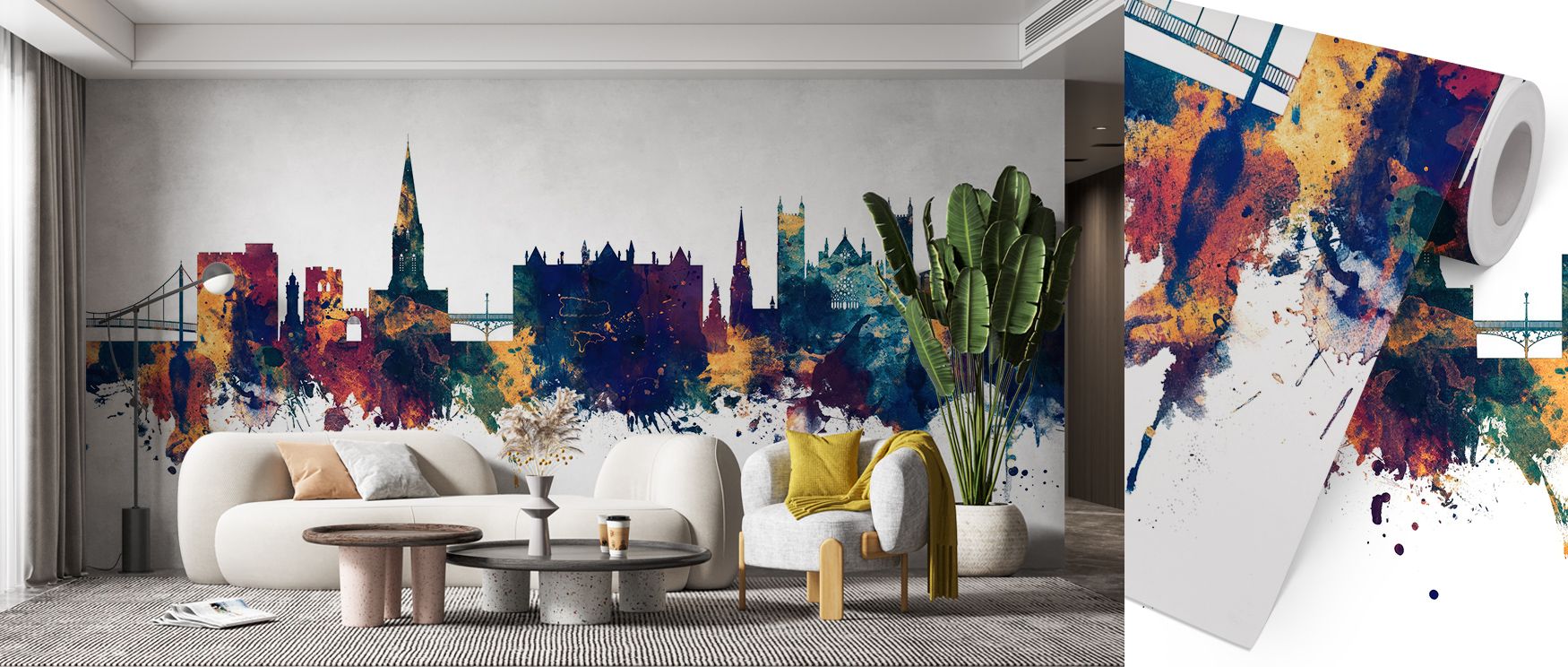 Exeter England Skyline Blue & Bronze Wallpaper combines layered textures and subtle color gradients to create polished, timeless interiors. Rooftop silhouettes contrast against luminous skies, enriching visual depth. Ideal for living rooms, offices, or lo
