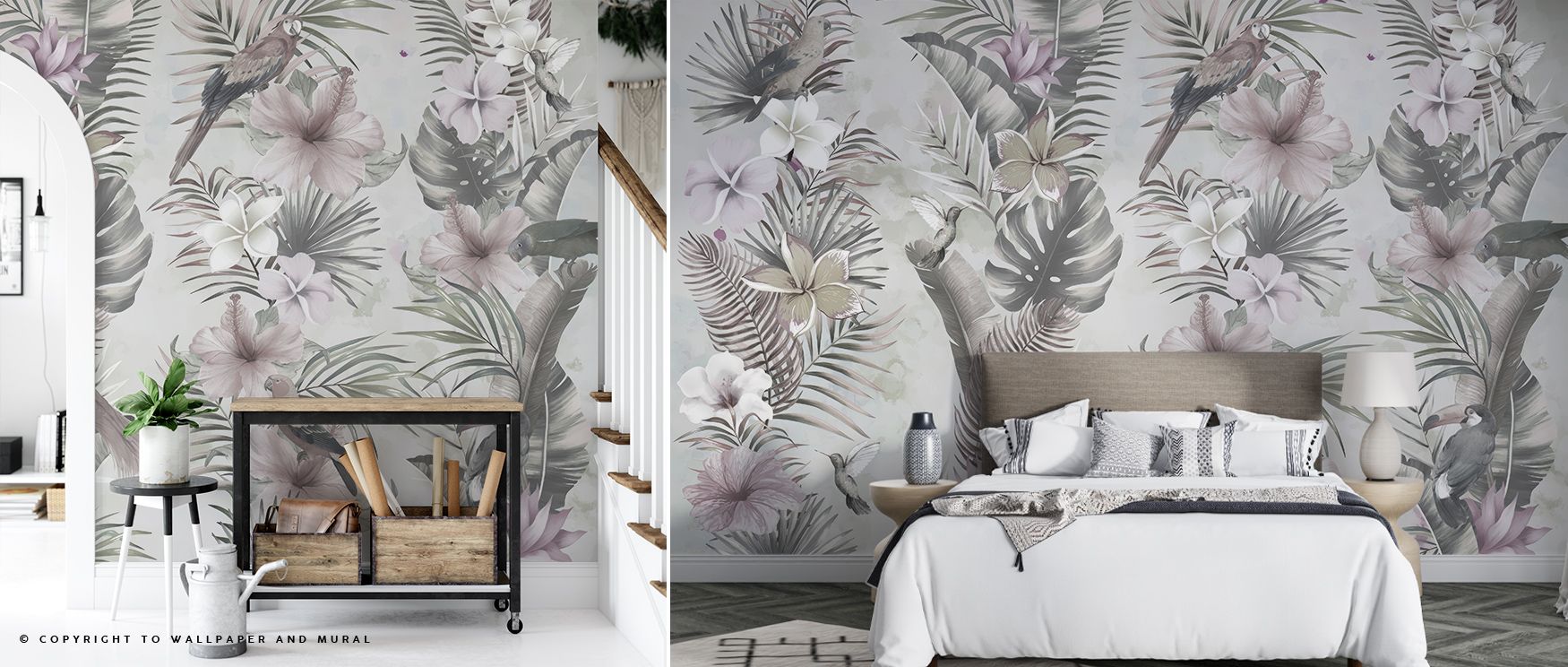 Exotic Vibesmmm Wallpaper showcases dense tropical leaves in flowing arrangements with dynamic textures, perfect for living rooms, bedrooms, or lounge areas. Layered motifs create movement and depth, while sunlight highlights accentuate natural contours. 