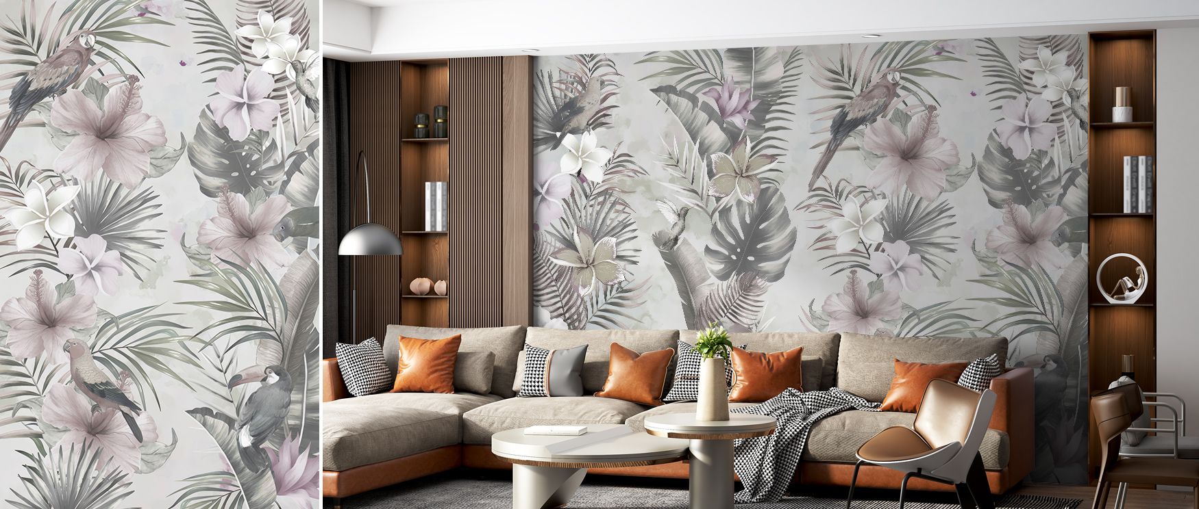 Exotic Vibesmmm Wallpaper blends layered tropical leaves and lush greenery with flowing patterns for bedrooms, living rooms, or lounge areas. Shadows and subtle light reflections enhance dimensionality. Rhythmic foliage creates visual movement, providing 