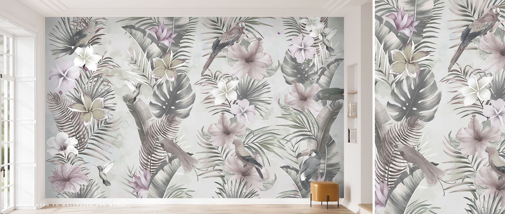 Exotic Vibesmmm Wallpaper brings lush tropical jungle indoors with layered foliage, palm fronds, and vibrant greens ideal for living rooms, bedrooms, or lounge corners. Light and shadow interplay enhances depth and texture. Overlapping leaf patterns creat