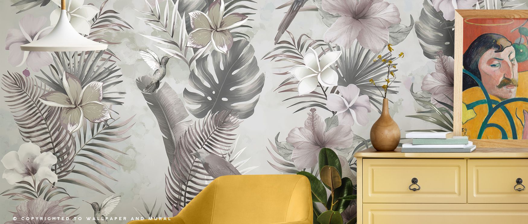 Exotic Vibesmmm Wallpaper features rhythmic tropical foliage in vibrant tones, layering palm leaves and textured greenery for bedrooms, living rooms, or lounge spaces. Light highlights and shadowing create depth and movement. Each motif flows organically,