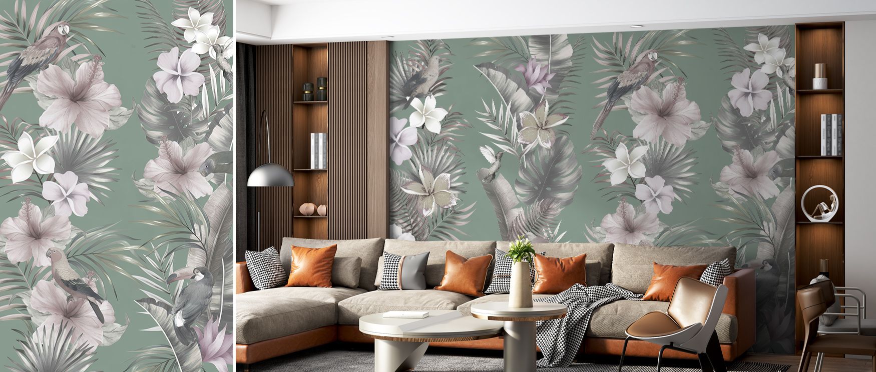 Waves of green cascade through Exotic Vibesvdf Wallpaper as shadows drift across its layered leaves. The flow of color evokes motion and calm, creating interiors filled with nature’s breath, warmth, and elegant tropical poise. 