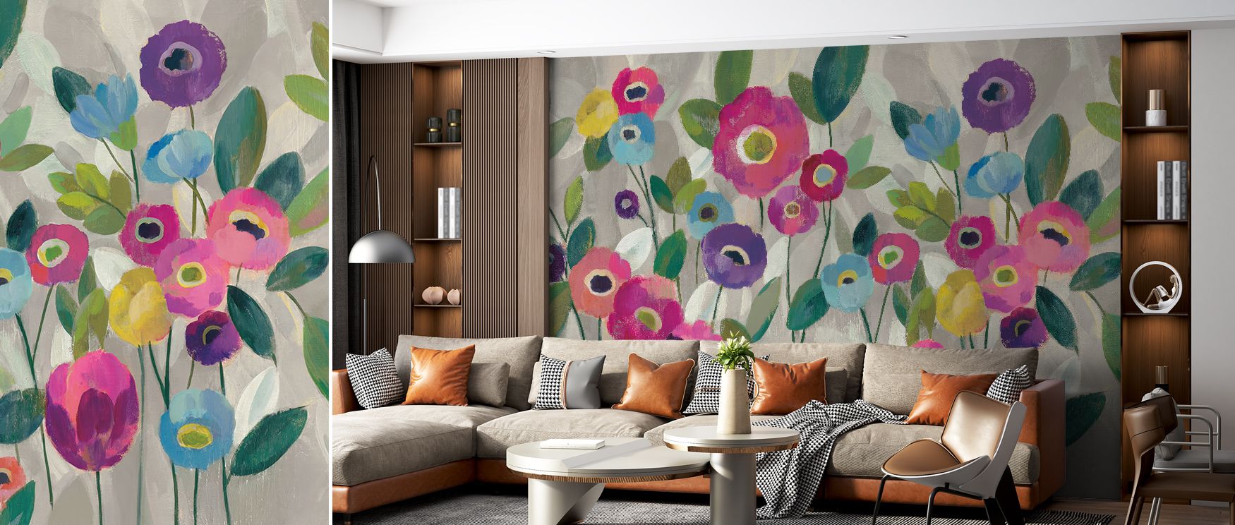 Blush petals glow softly through Fairy Tale Flowers V Pink Wallpaper, forming a seamless dance of color and emotion. The design feels gentle yet expressive, turning interiors into havens of peaceful beauty and fluid grace. 