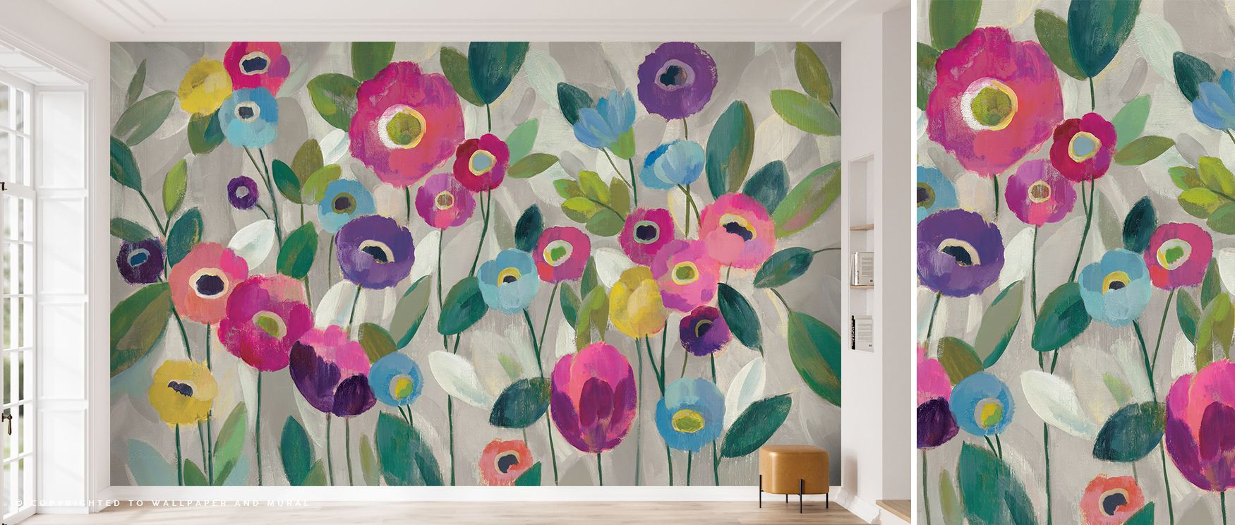Subtle movements of light ripple across Fairy Tale Flowers V Pink Wallpaper. The interplay of hue and shadow conveys elegance, surrounding interiors with a floral melody of calm inspiration and artistic delight. 