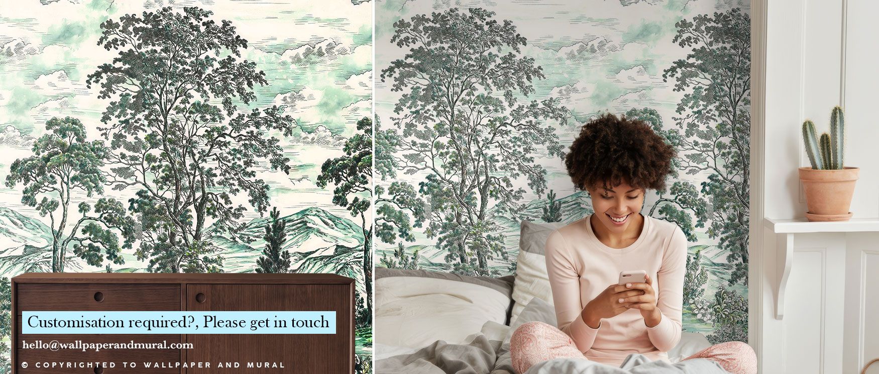 Rich shades of green with layered tropical leaves form the basis of this enchanting forest wallpaper, blending natural beauty with mystical storytelling charm that brings depth and character to living rooms or home offices. 
