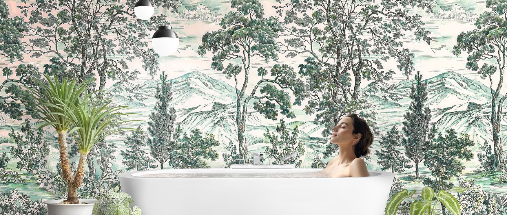 This wallpaper merges large tree designs with tropical botanical details to create an immersive, fairytale-inspired forest look, adding lush greenery and a calming sense of nature into bedrooms and tranquil sitting areas. 