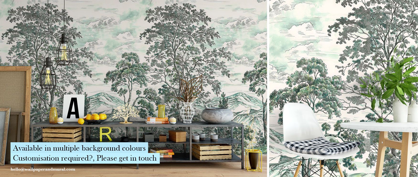 The Forest Fairy Wallpaper design features towering tropical trees with intricate botanical details, creating a magical forest-inspired scene that transforms any room into a calming and enchanting environment perfect for bedrooms or creative living spaces