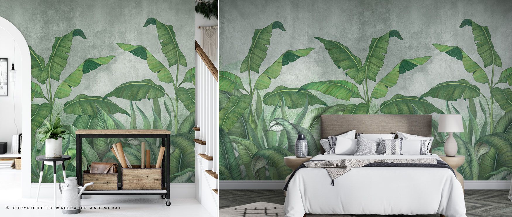 This wallpaper captures the bold presence of nature through large tropical foliage, making it a refreshing wall accent suited to bedrooms, lounges, or kitchens. 
