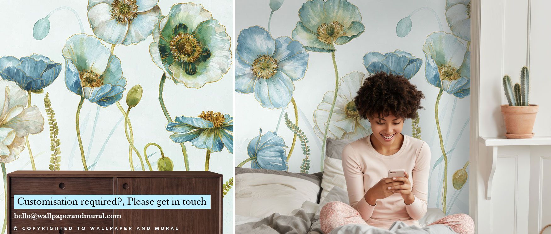 Watercolor blossoms with shimmering gold accents create an exquisite wallpaper design, ideal for adding elegance and warmth to bedrooms or creative interiors. 