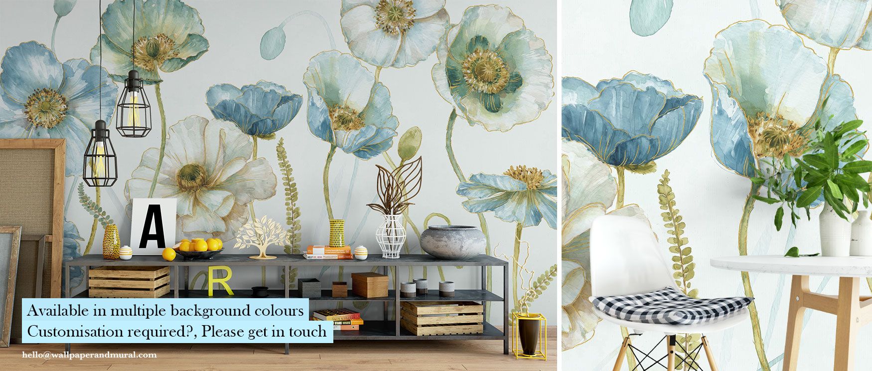 Delicate watercolor florals enhanced with metallic gold details make this wallpaper a stunning blend of artistry and opulence, perfect for stylish interiors. 