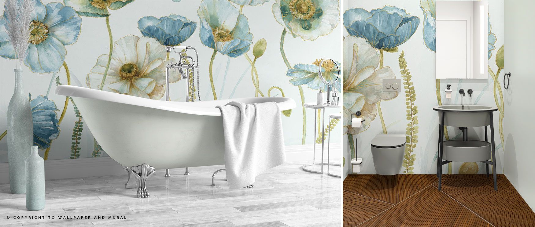 The Greenhouse Flowers Wallpaper merges soft floral artistry with golden shimmer, creating an enchanting wall covering suited to stylish modern or traditional spaces. 