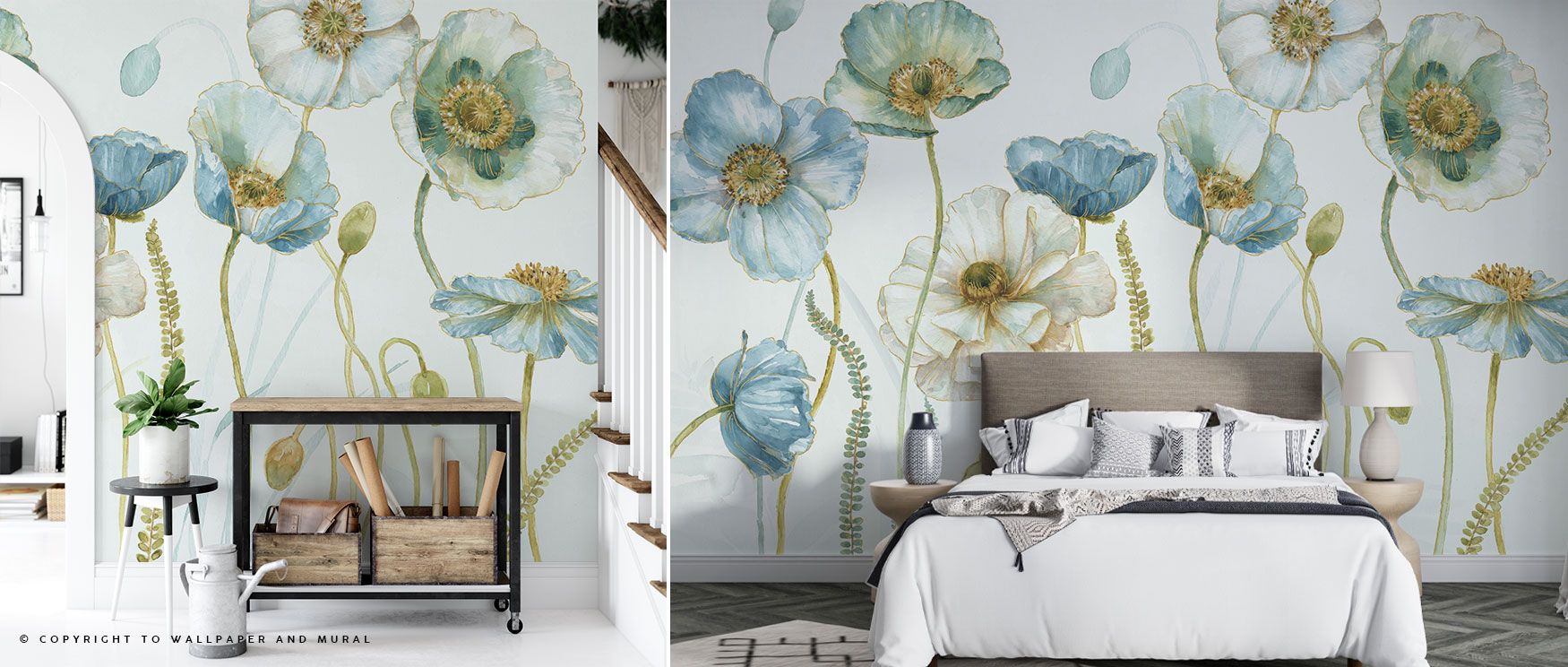 Artistic watercolor florals are enriched with gold detailing, offering a luxurious wallpaper design that transforms bedrooms or living rooms into serene retreats. 