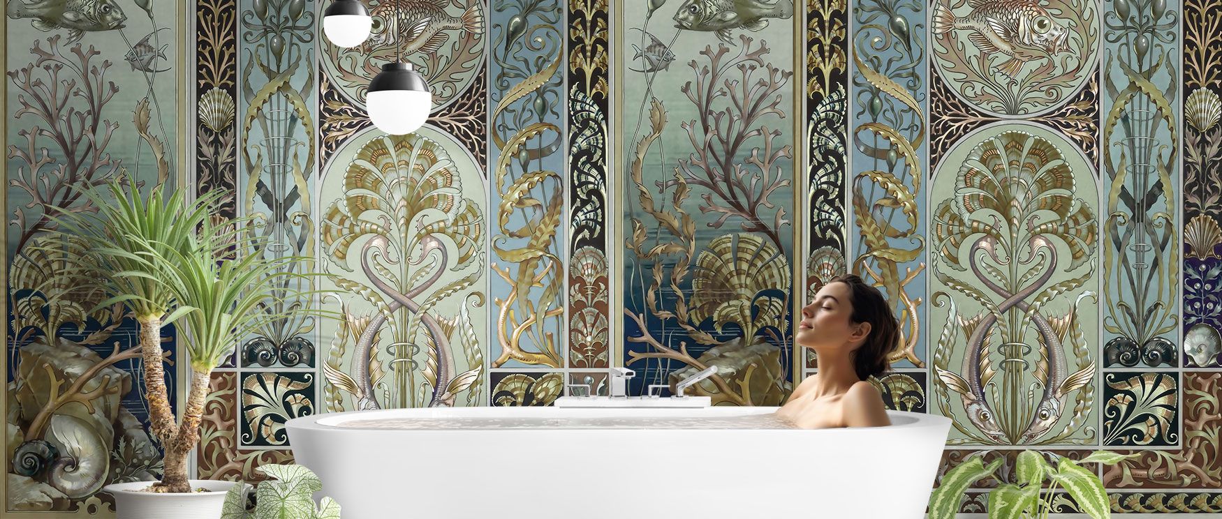 The Underwater Blue Nature Wallpaper blends forest and ocean moods through lush greenery and blue-green tones, creating peace for reflective living spaces.