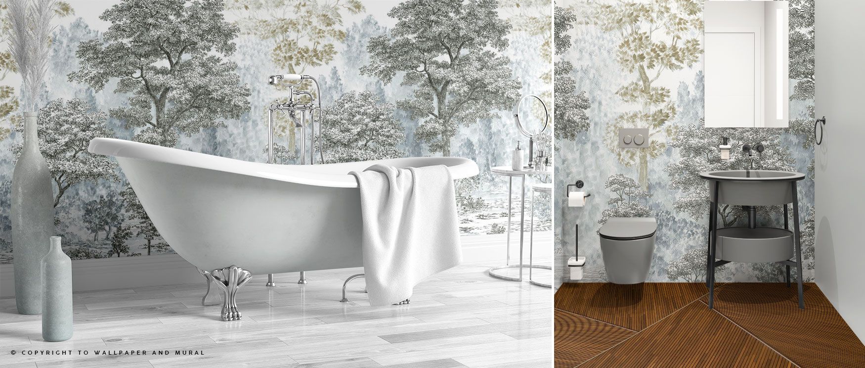 Rising Roots Tree Wallpaper reflects forest majesty with rooted tree details and rich greenery, offering serenity to bedrooms or cozy living rooms. 